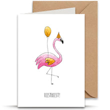 Afbeelding in Gallery-weergave laden, Wenskaart Flamingo - Juulz Illustrations - A6 met envelop