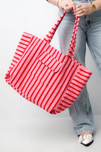 Afbeelding in Gallery-weergave laden, Strandtas badstof - roze/rode strepen
