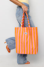 Afbeelding in Gallery-weergave laden, Strandtas/totebag badstof - roze/oranje strepen
