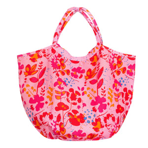 Canvas Shopper/Strandtas met rode/roze viooltjes - Overbeck and Friends