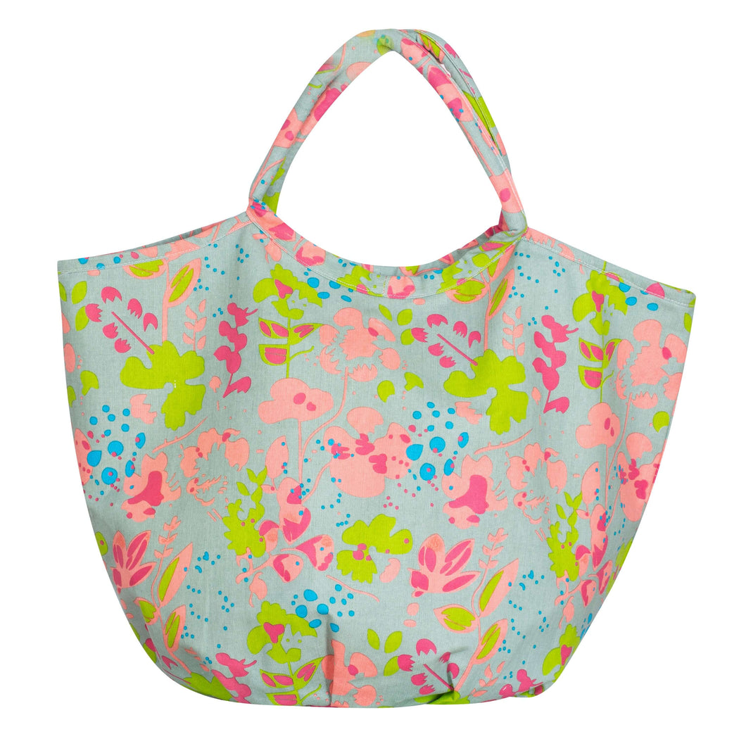 Canvas Shopper/Strandtas met groene viooltjes - Overbeck and Friends