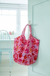 Canvas Shopper/Strandtas met rode/roze viooltjes - Overbeck and Friends