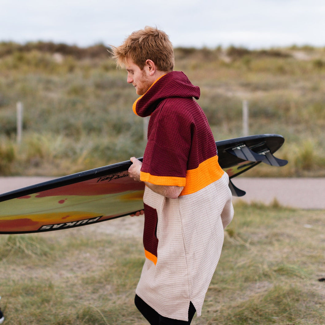Surfponcho voor op reis - Porlamar - rood oranje taupe -  M - Wave Hawaii