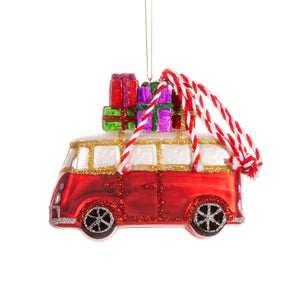Kerstbal Volkswagenbusje met cadeaus